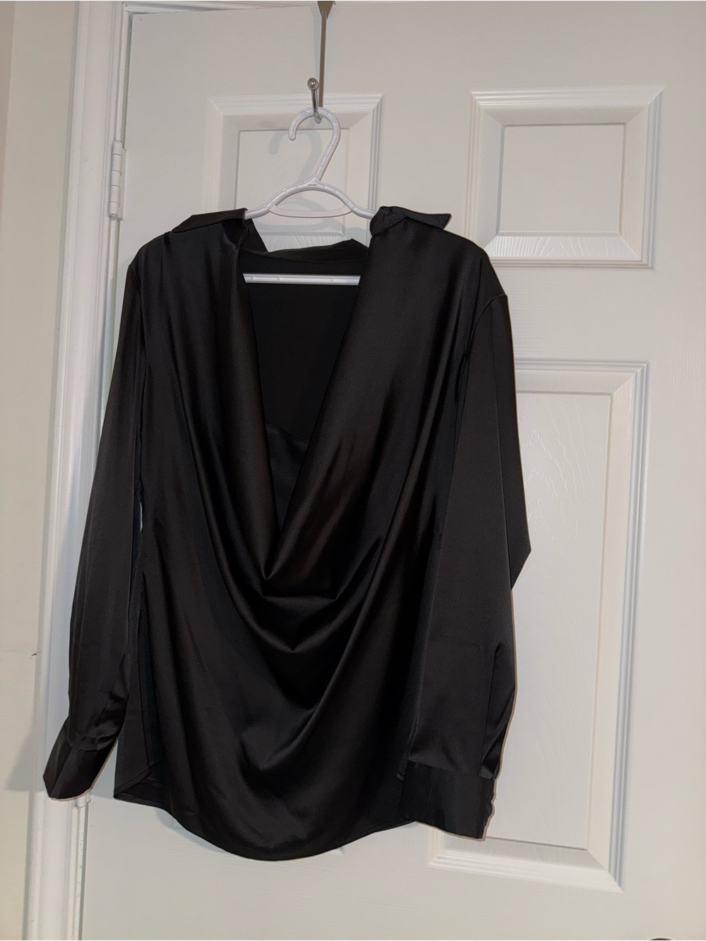 Black Draped Satin Blouse - Women Tops